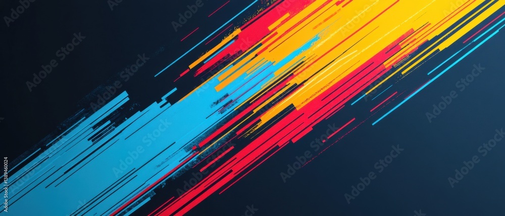 Poster abstract background with vibrant diagonal lines in blue, yellow, and red, creating a dynamic and mod
