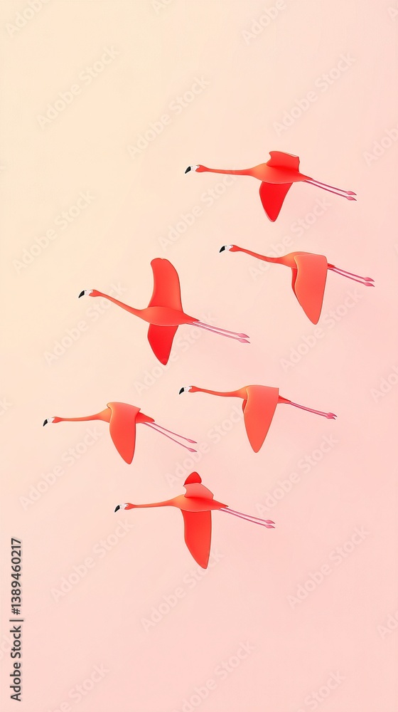 Poster flamingos floating gracefully in a soft background