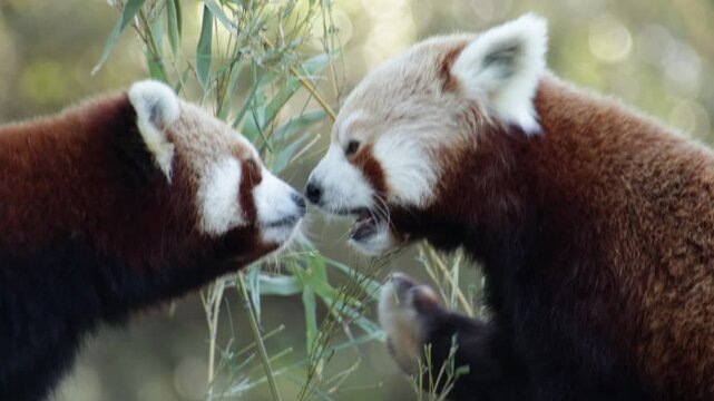 deux pandas roux en gros plan