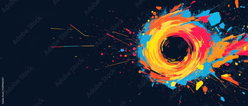 Aufkleber abstract colorful splash art with circular vortex on dark background concept of energy, creativity, 