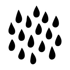 Doodle water drop, hand drawn sweat tear seamless pattern. Minimalistic black water drops in random arrangement on white background. Perfect for rain designs, packaging, eco concepts, skincare