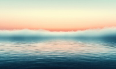 Fototapeta premium Misty sunrise over calm lake; peaceful nature scene; background for website or print