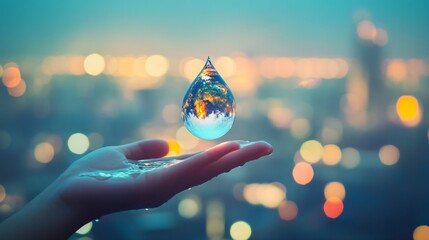 Symbolic Decay and Renewal in Earth Droplet Landing on Childs Palm with Clean Future Reflected Inside Created with Generative AI technology