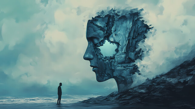 Depression concept. the weight of isolation: a mind fragmented by mental illness. surrounding a hollow and empty soul. suicide concept. ai generated. Hollow Fragment. Illustration