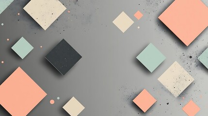 Abstract pastel squares on grey background.