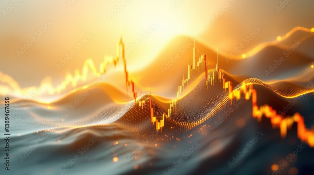 Poster abstract financial chart depicting trading trends with soft gradients and glowing lines, representin