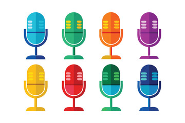 Microphones audio podcast vector icons.