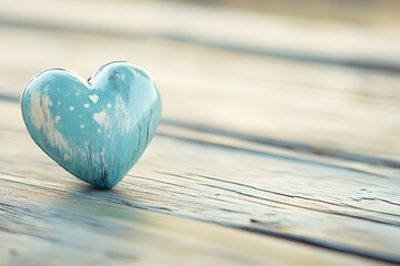 A soft blue heart resting on light-colored wood planks, evoking calmness, reflection, and gentle emotion. Ideal for mental health themes, wellness content, or romantic visuals with a tranquil touch.
