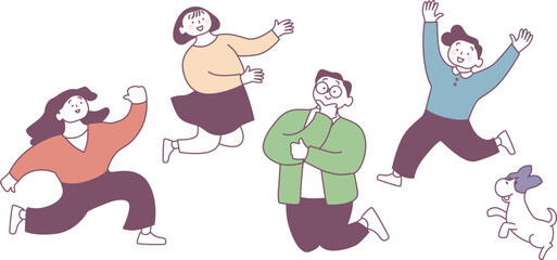 Pastel vector illustration of a family jumping