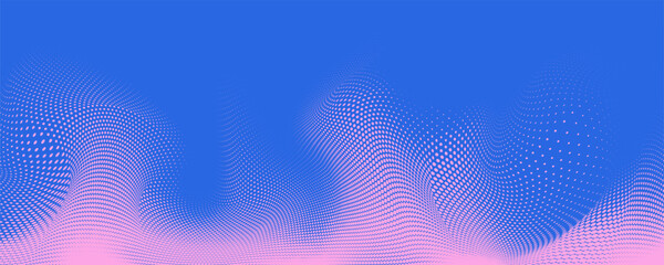 Vibrant Blue and Pink Halftone Gradient Background with Abstract Dotted Mesh. Colorful retro background with smooth transitions and futuristic vibes. Great for modern posters, social media visuals