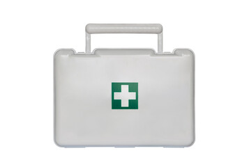 first aid kit isolated on white background. white medicine box