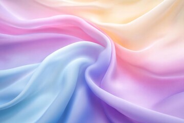 Fototapeta premium Close-up of pastel-colored fabric with a gradient effect, showcasing soft folds and gentle curves. The colors transition smoothly from light blue to purple and pink.