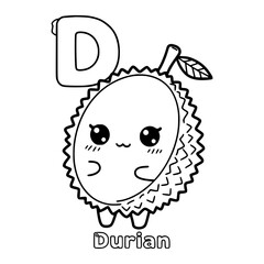 Obraz premium Drawing Durian illustration with Letter for coloring book kids
