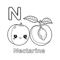 Drawing Nectarine illustration with Letter for coloring book kids