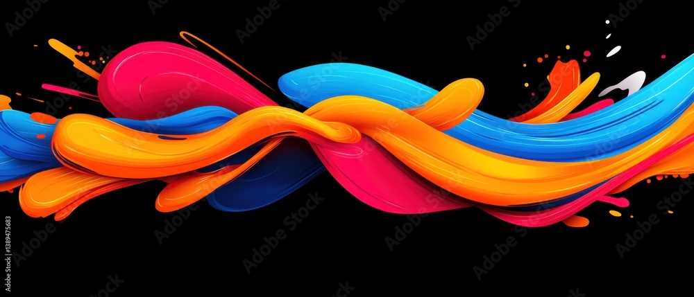Poster vibrant abstract background with colorful fluid shapes in motion on black backdrop concept of modern