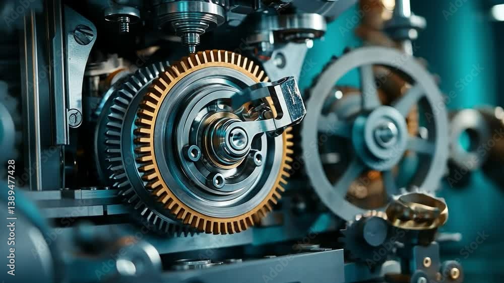 Aufkleber intricate mechanical marvel: a close-up perspective showcases the complex arrangement of gears and c