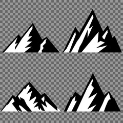 mountain vector pack. Rocky mountains icon or logo collection. Vector illustration. Mountain, rock, hill, peak logos.  Mountain peaks silhouettes. vector set silhouette of mountains and hills.