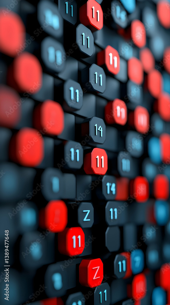 Poster abstract 3d rendering of red and black number blocks