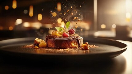 Delicious Chocolate Dessert with Fruit and Crumble