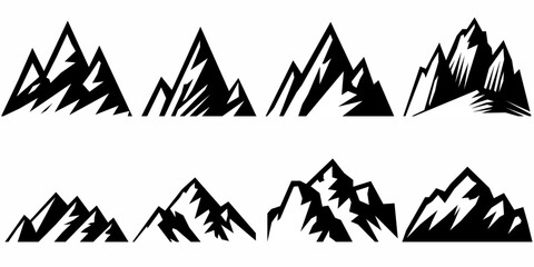 Obraz premium mountain vector pack. Rocky mountains icon or logo collection. Vector illustration. Mountain, rock, hill, peak logos. Mountain peaks silhouettes. vector set silhouette of mountains and hills.