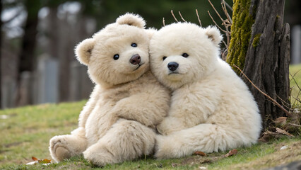 Two Teddy Bears Hugging - Cute Friendship Moment.Capture the heartwarming essence of friendship with this adorable image of two teddy bears hugging. 