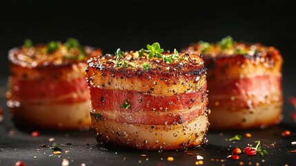 Gourmet Scallops Wrapped in Crispy Bacon Seasoned with Herbs and Spices