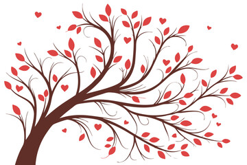 87 Tree of love, stylized illustration, red hearts as leaves, brown branches, white background, Valentine's Day theme, symmetrical design, 2D art, delicate lines, romantic artwork, symbolic representa