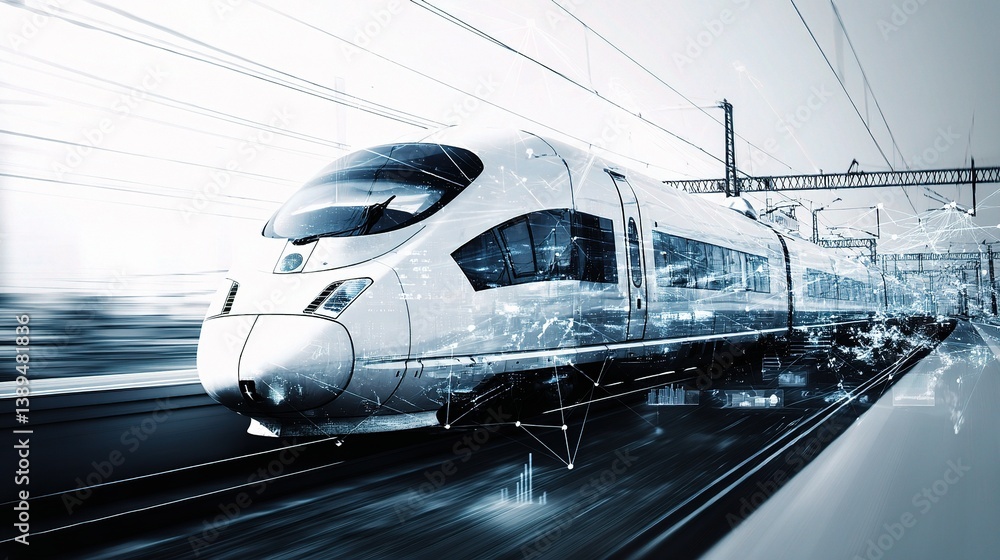 Aufkleber high-speed bullet train in dynamic double exposure effect