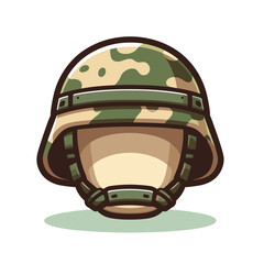 Military helmet with camouflage pattern in army green tones. Perfect for military equipment, combat gear collections, and soldier protection illustrations.