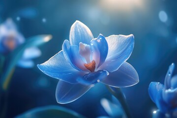 Captivating Blue Orchid Flower in Bloom, Ethereal Light and Romantic Mood