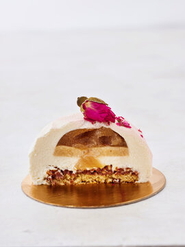 Gourmet dessert with layered flavors and elegant presentation at a bakery