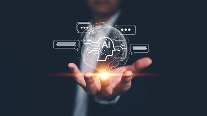AI Artificial Intelligence Engineering Concept with Big Data Connection. Businessman chat with AI Brain Processor