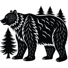 Wild bear vector illustration, a silhouette of a big mammal