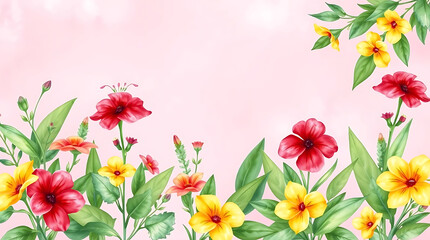 Obraz premium Seamless panoramic floral pattern summer theme, created by generative ai