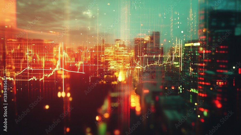Poster abstract business chart with glowing elements and blurred background