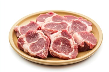 Fresh Raw Pork Meat Chops on Plate Ready for Cooking