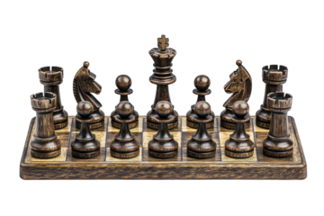 A classic chess game setup ready to play dark wood pieces on a rich board perfect strategy image