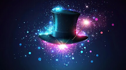 A magician s top hat and wand amid sparkling dust