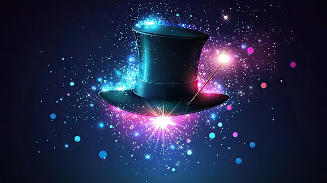A magician s top hat and wand amid sparkling dust