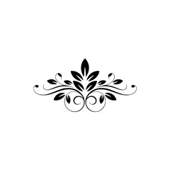 Minimalist Floral Ornament: Black Leaves & Flourishes on White