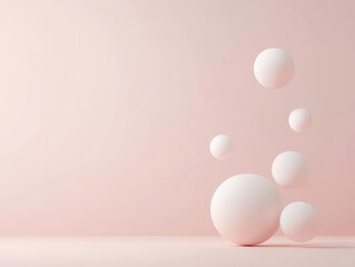 Abstract arrangement of floating spheres in soft pastel colors, perfect for modern design and creative projects.