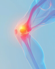 Light blue, transparent knee structure showcasing joint details