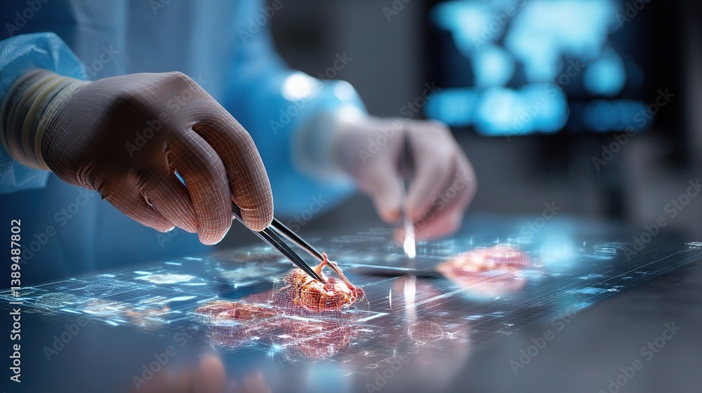 Poster surgeons using technology to perform an operation with precision