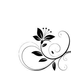 Elegant Floral Ornament in Black and White, Decorative Design