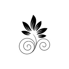Elegant Floral Silhouette Design: Leaves and Swirls on White