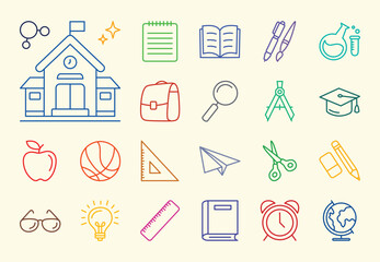 Editable stroke icon set with a back to school theme, perfect for educational projects and student-related designs. These customizable icons feature school supplies, backpacks, books, and more.
