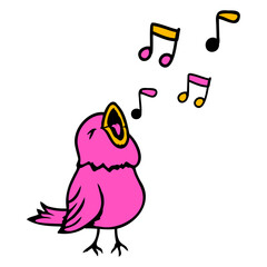 Music notes singing bird sparrow sings chirps fun Isolated Vector Graphic Design Illustration
