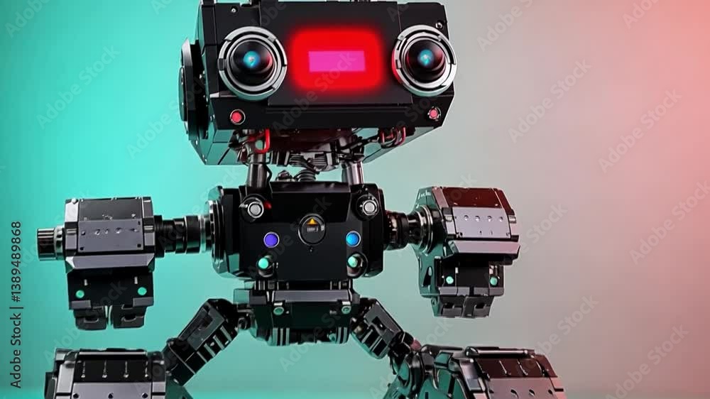 Poster futuristic bot: a modern bot, in a colorful gradient background, with advanced features. this captiv