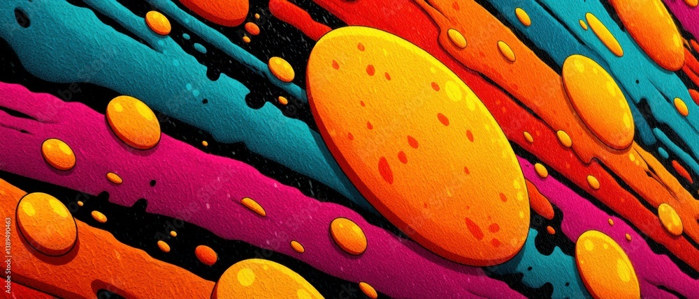 Aufkleber vibrant abstract background with colorful flowing shapes and orange circles, creating a dynamic and 