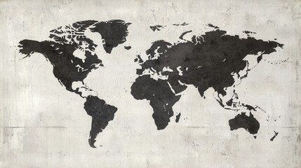 Black and White World Map with Distressed Background Design